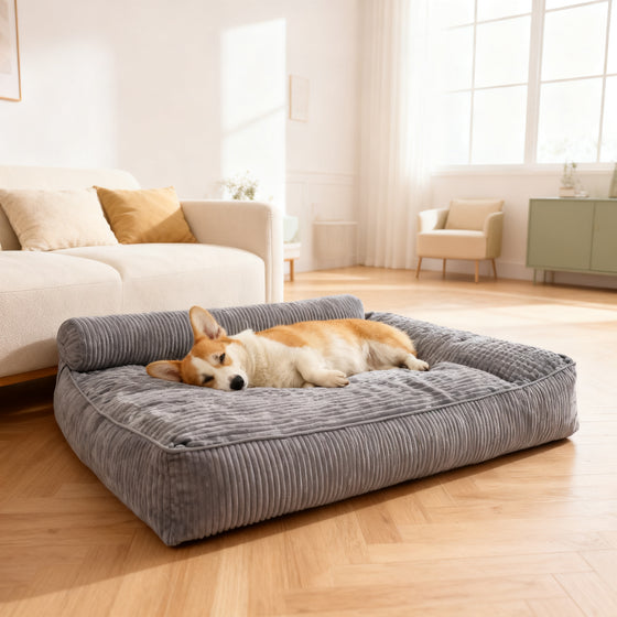 Großes Hundekissen mit Nackenrolle, waschbar