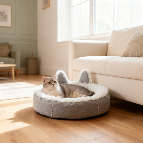Plüschbett mit Öhrchen für Katzen und kleine Hunde